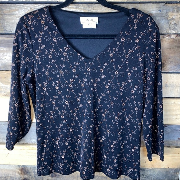 Vintage AGB Byer California blk Embroidered floral V-neck and 3/4 sleeve size M - Picture 2 of 6